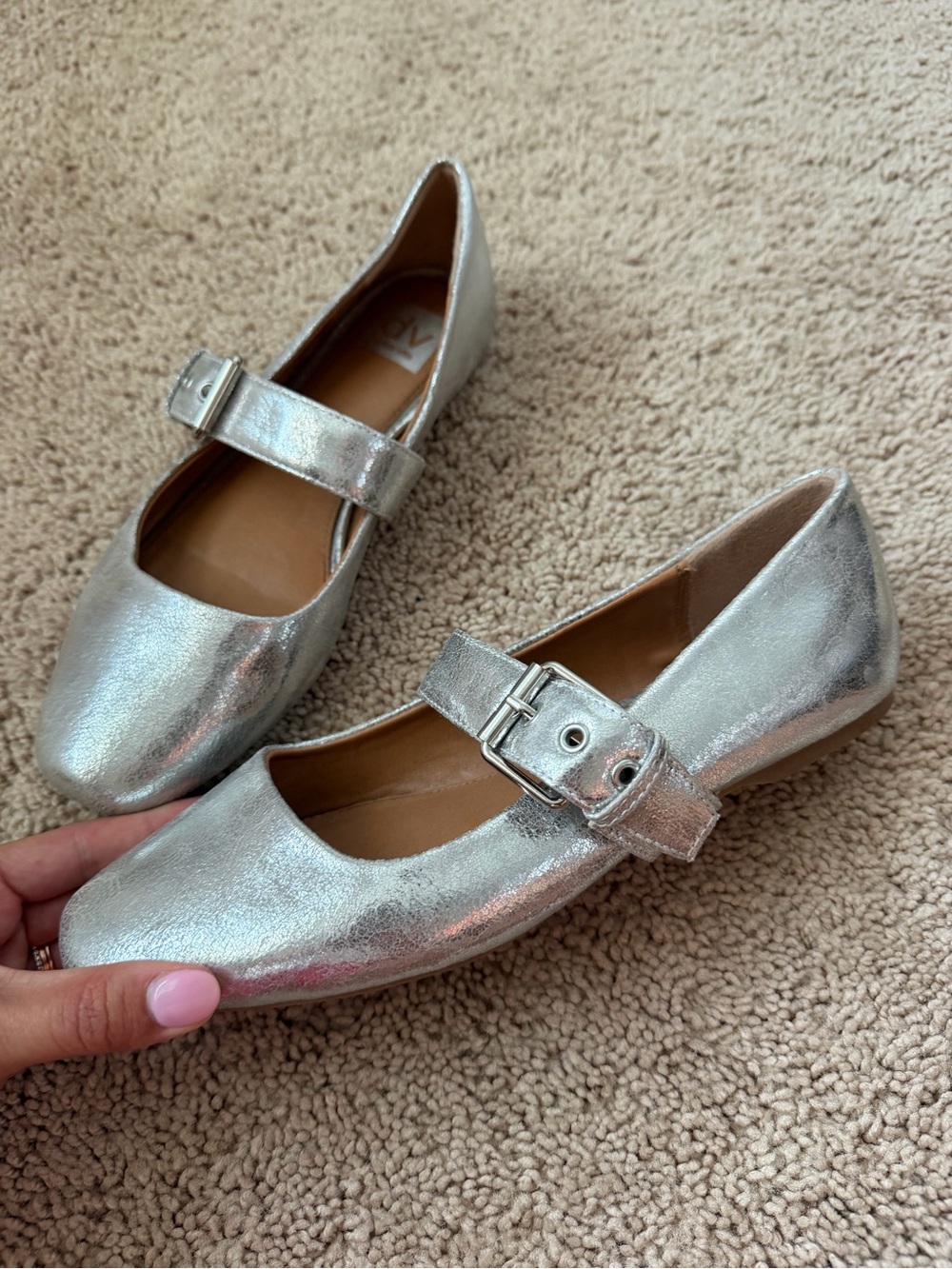 Dolce Vita metallic silver Marcello Mary Jane flats with square toe and buckle 8